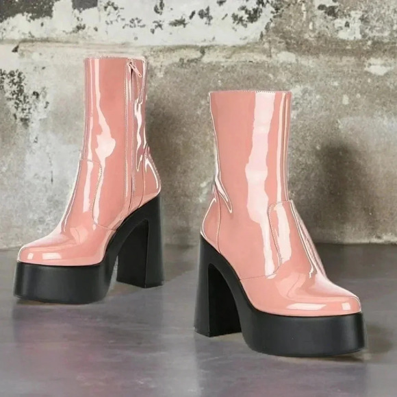 New GIANNI BINI 10 Pink Whimsigoth Retro Platform Chunky Block Heel Boots - Picture 1 of 8